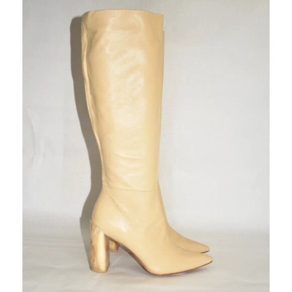 $650 VINCE Pilar Leather Knee Boot HEEL POINTY TOE MACADAMIA BEIGE 7.5 (MG7) - Picture 2 of 7